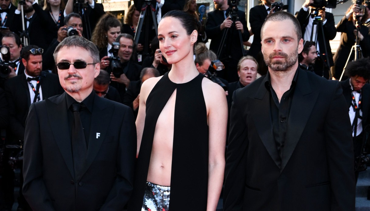 Cristian Mungiu con gli attori Renate Reinsve e Sebastian Stan