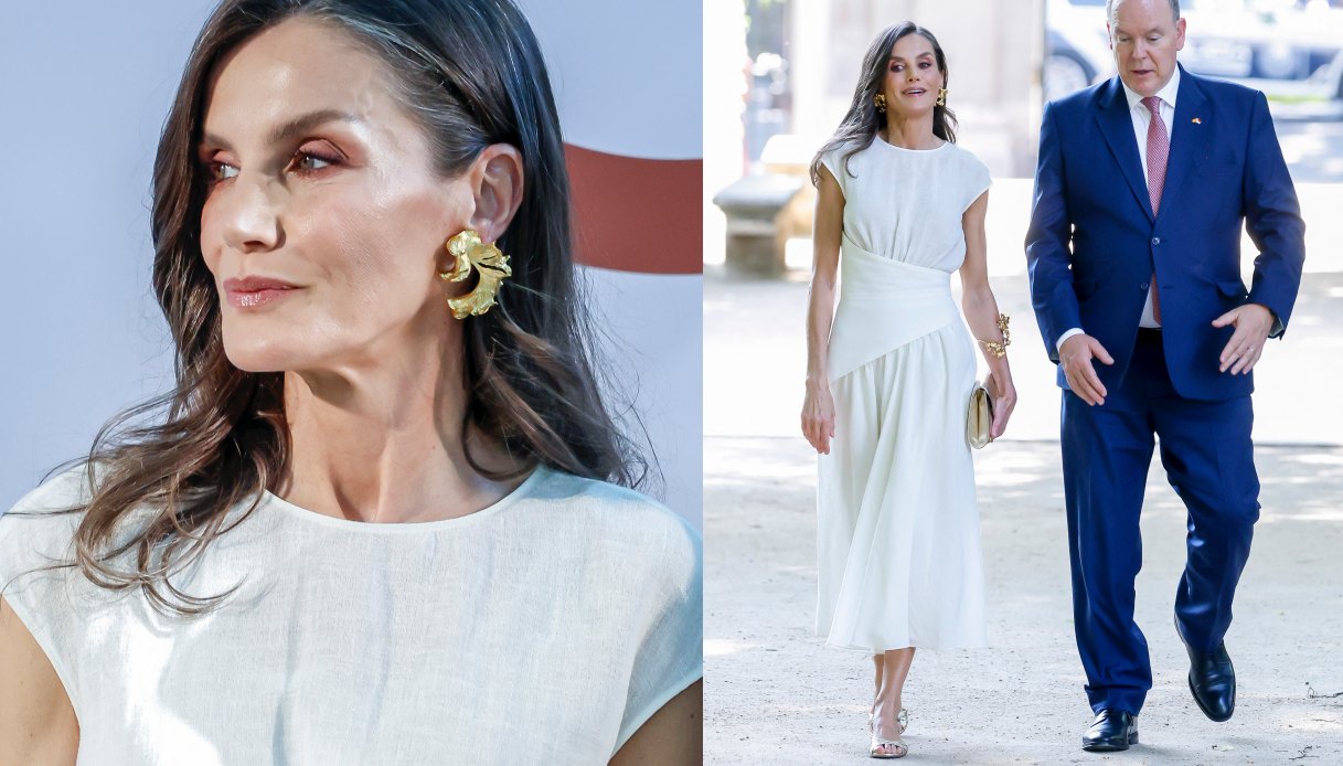 Letizia di Spagna in bianco e oro