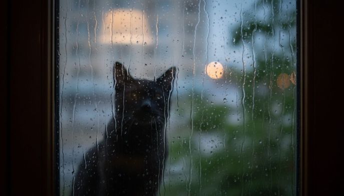Gatto osserva il temporale: come lo riconosce