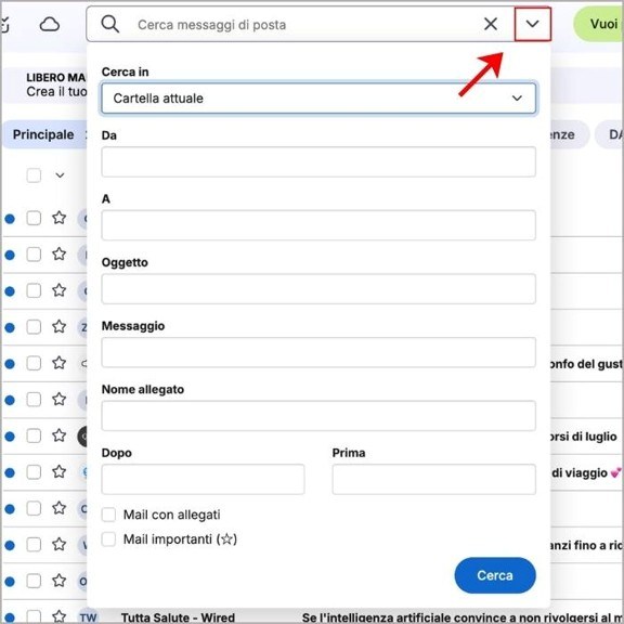 Ricerca avanzata su Libero Mail