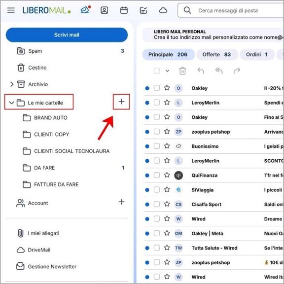 Crea nuove cartelle su Libero Mail