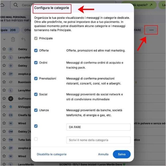 Aggiungi e crea nuove categorie su Libero Mail