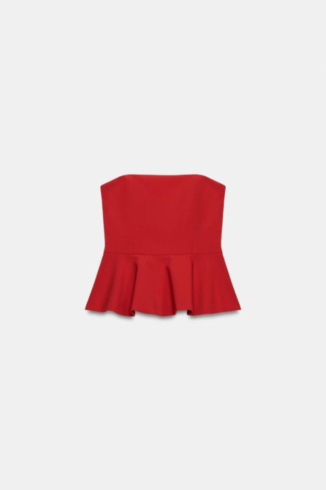 Top peplum rosso Zara - Moda premaman estate 2026