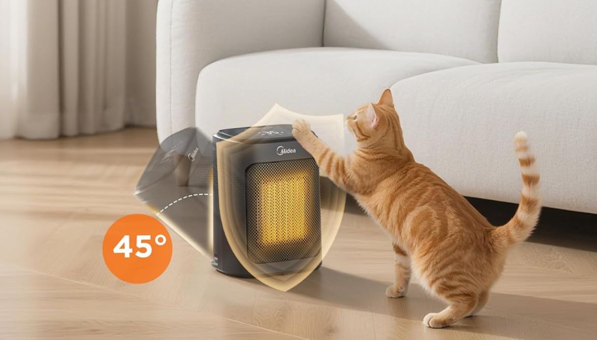 La stufa elettrica Midea in un living con gatto