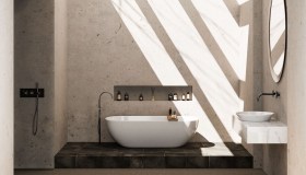 Il bagno diventa una spa privata, tra pietra, acqua e luce soffusa
